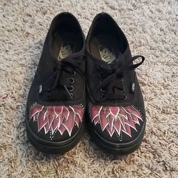 Vans custom painted flower/lillypad size 8 - Picture 2 of 5